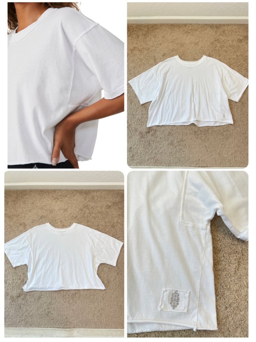 FREE PEOPLE Inspire Boxy Cropped Oversized Short Sleeve White Tee Shirt Size XL - Picture 9 of 16